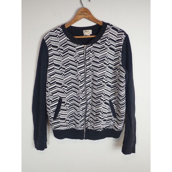 One Clothing Jacket Lightweight Zebra Strip Chevron Black White Large Vintage - Picture 1 of 7